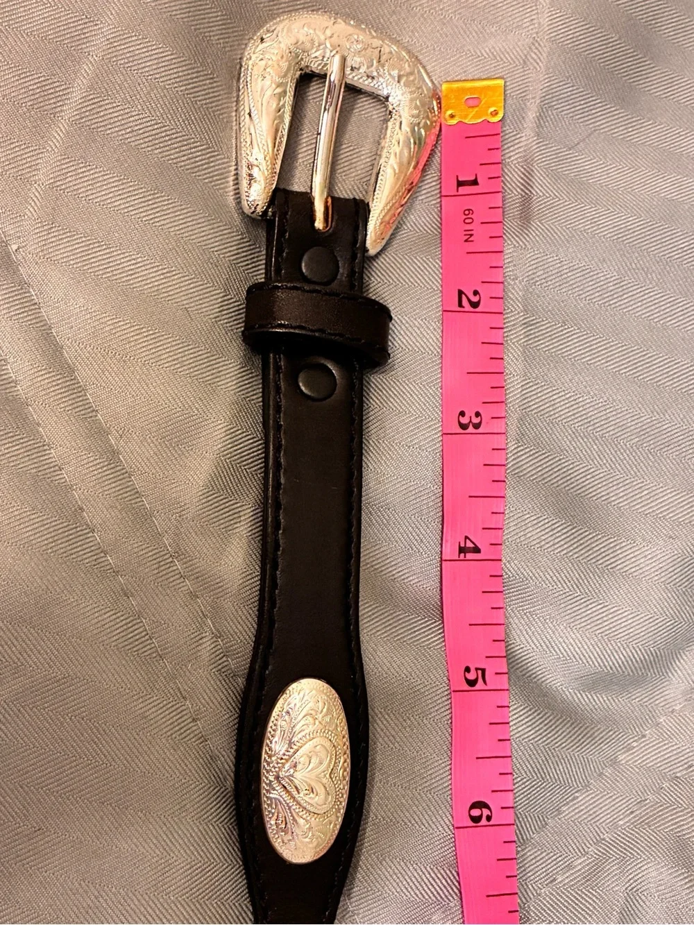 Black Leather Belt with Silver Engraved Conchos